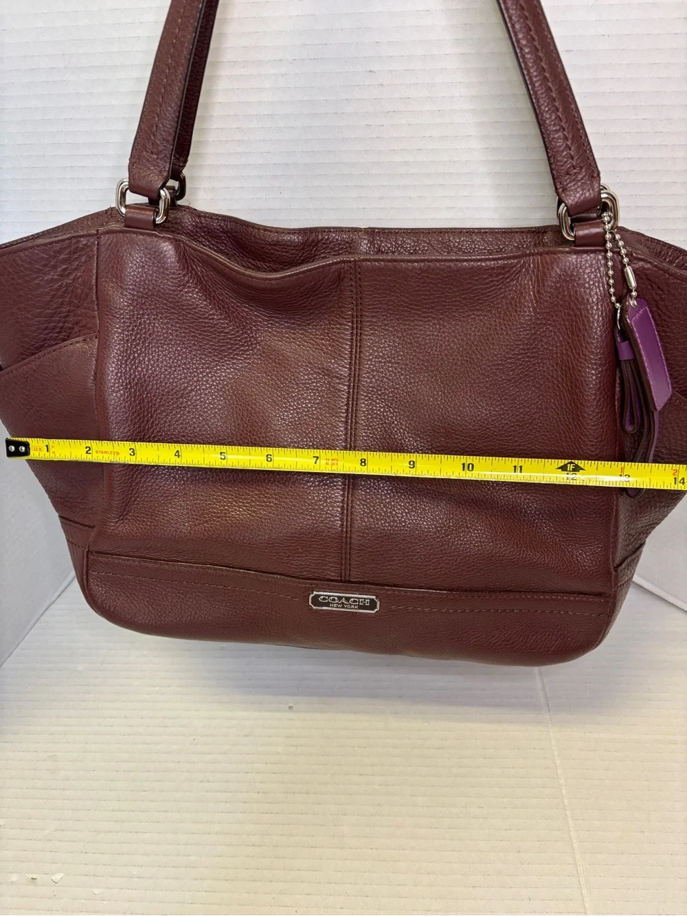 Coach Park Carrie Pebbled Leather Tote F23284 Brown Burgundy Hobo Bag
